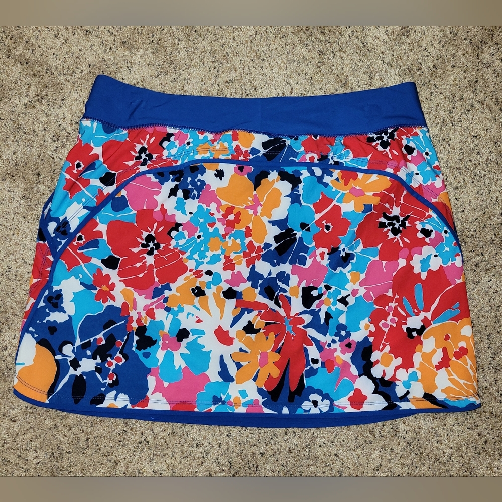 🩱Gorgeous "Lands' End" Floral Elastic Waist Stretch Lined Swim Skort🩱 - Picture 2 of 9